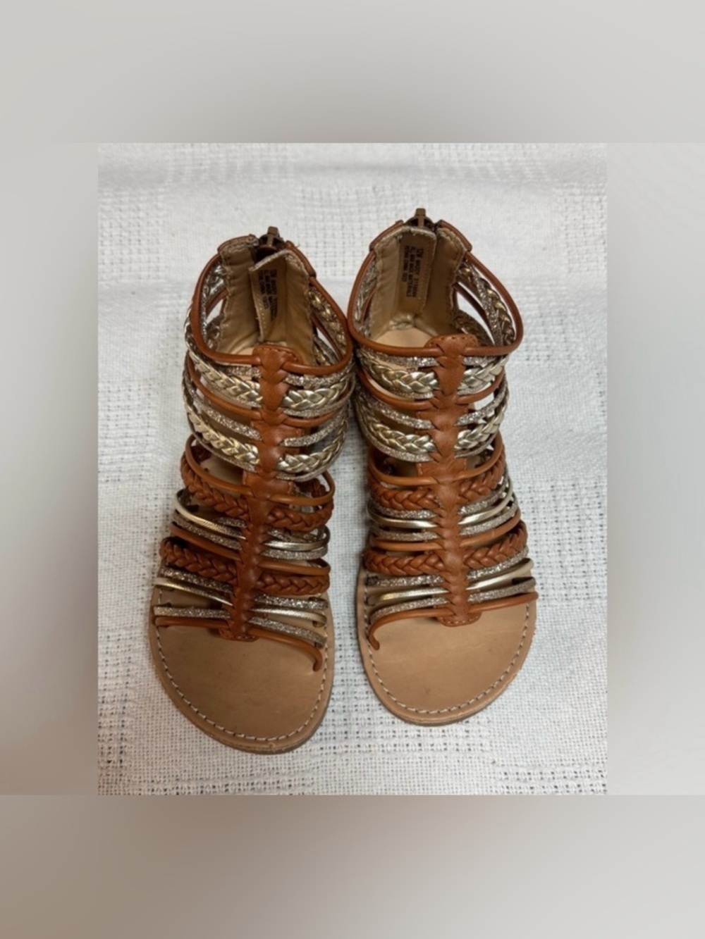 Kids Girls Kelly & Katie Braided Gladiator Sandals in Brown and Gold